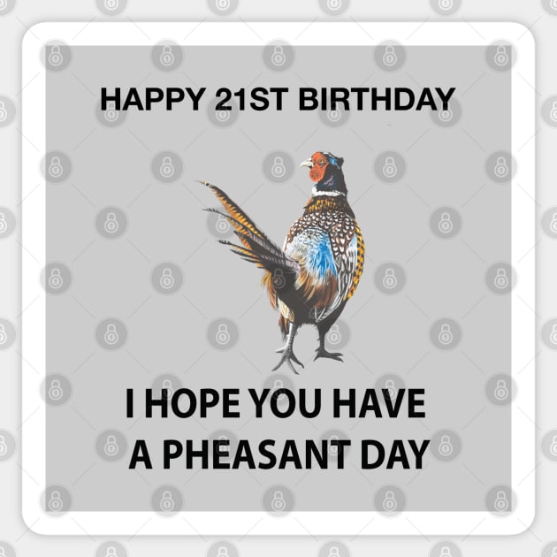 Happy 21ST Birthday I hope you have a Pheasant day on grey Sticker by IslesArt